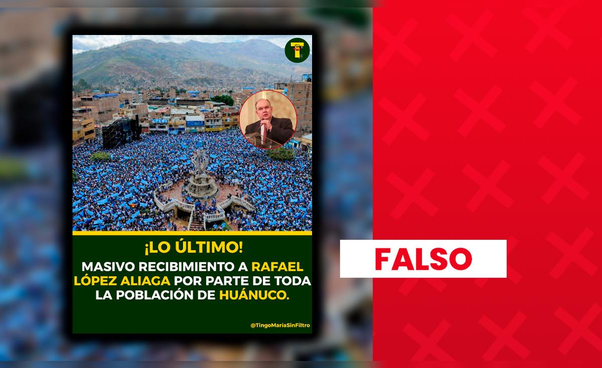 Esta no es una foto real del mitin de Rafael López Aliaga en Huánuco: fue creada con IA
