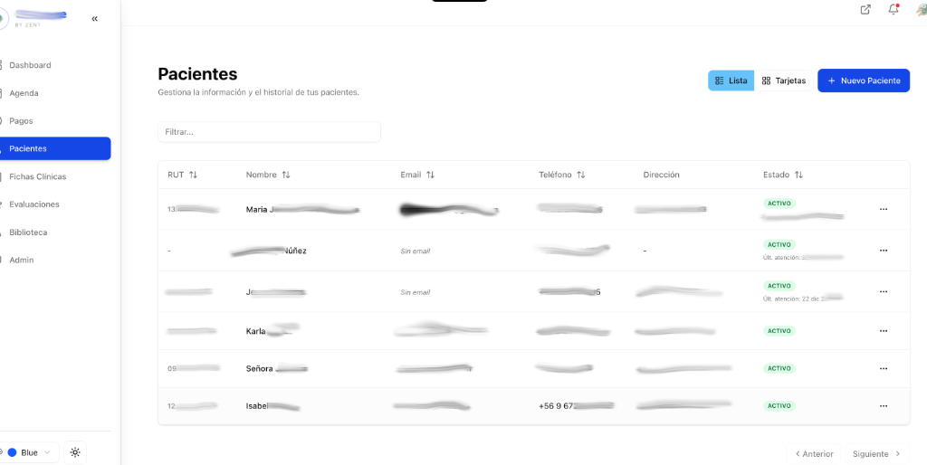 Vista de la App Terapeuta — Panel de control, Agenda y Pacientes - Vista 2