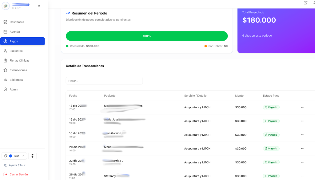 Vista de la App Terapeuta — Panel de control, Agenda y Pacientes - Vista 3