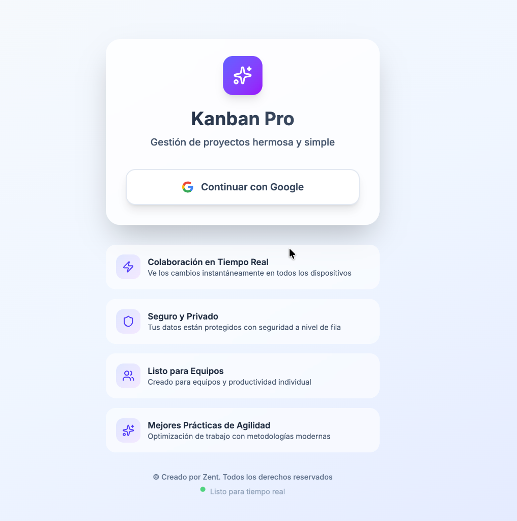 Vista de Kanban Pro - Inicio de Sesión - Vista 1